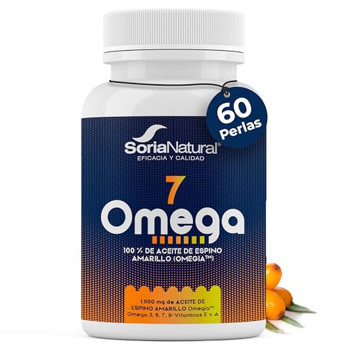Omega-7 con Omegia Soria Natural – Aceite de Espino Amarillo con Omega 3, 6, 7 y 9 - Con Vitaminas E y A - Bienestar y Cuidado de la Piel - Salud de la Vista - Efecto Antioxidante - 60 Perlas