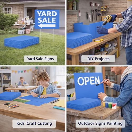Image of Patelai 12 Pcs 24 x 36 Inches Corrugated Plastic Sheet Corrugated Poster Board 4mm Thick Waterproof Blank Board Sheets Plastic Yard Sign for Garage and Estate Sale, Indoor and Outdoor Use(Blue)