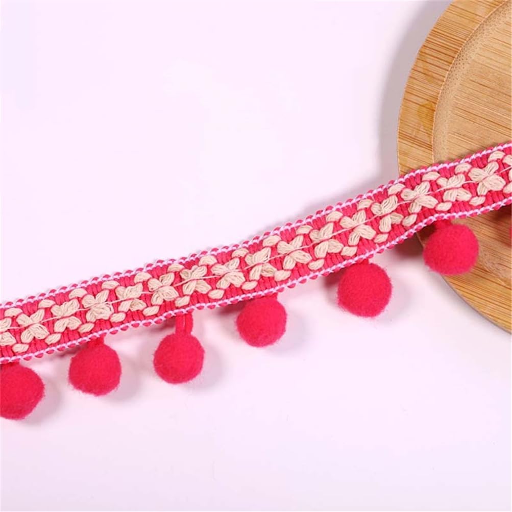 4 Yards 2.8cm Pom Pom Ball Fringe Trim Pom Pom Trim Ribbon Mini Pom Pom Tassel Ribbon Sewing Pompom Trim Ball Fringe Ribbon Trimming Lace Tassel Applique for Home Curtain Clothes Pillow (7_Rose Red) — image 1