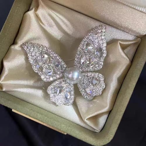 Image of Gold /Silver Butterfly Brooches for Women Rhinestone Tassel Butterfly Pin Brooch Dainty Crystal Lapel Pin Animal Insect CZ Brooch Lapel Pin for Coats Jackets Sweaters Accessories