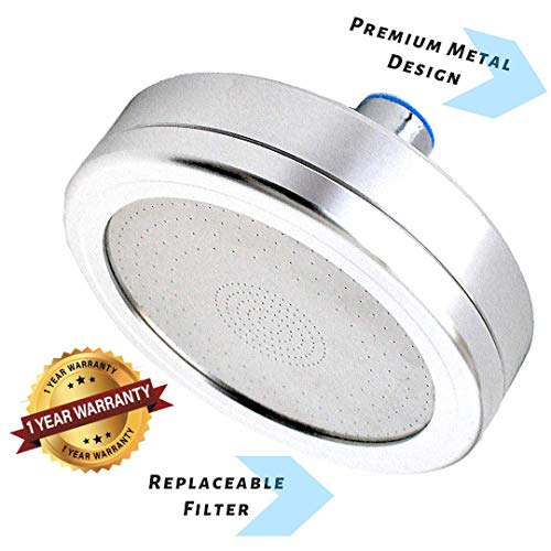 Filtered Shower Head, ALL METAL, Reduces Chlorine, Enhanced Pressure, Oversized Bathroom Rain Shower