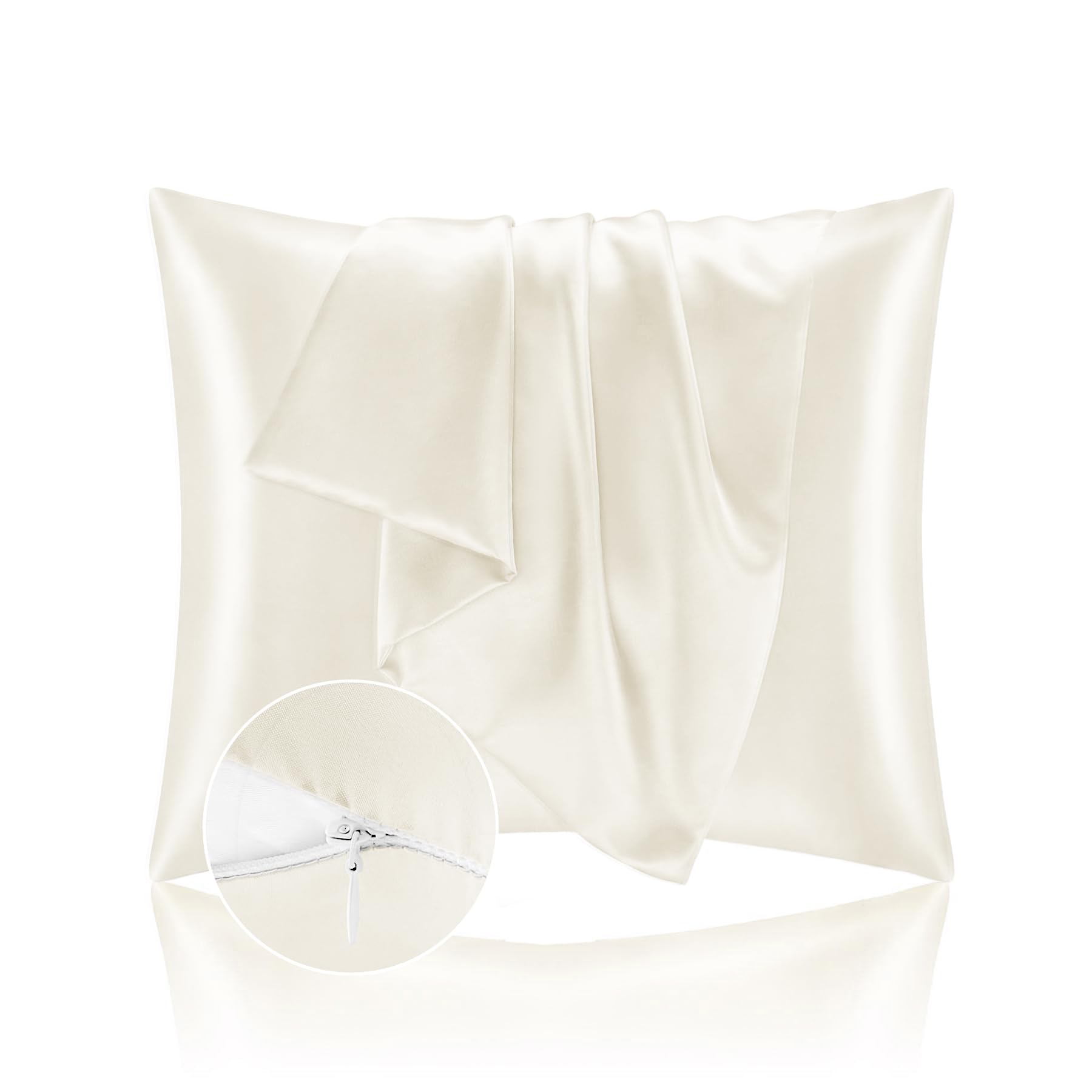 Homebliss Beige Pillow Cases For Bed 65 X 65 Cm, Satin – Silky Pillowcase Protect Skin And Hair – Oeko-Tex® Certified – Super Soft And Hypoallergenic – 2 Pieces Pillowcase With Zipper