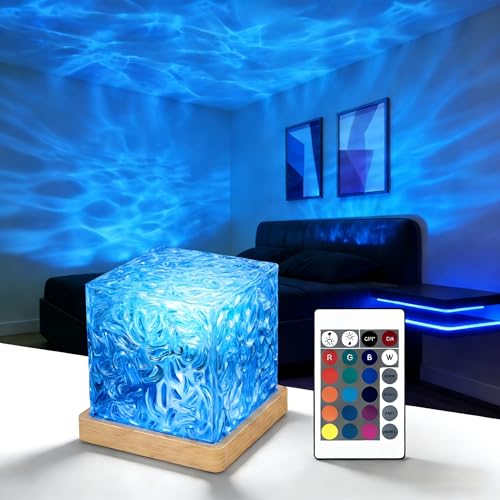 Projecteur Ciel Étoilé,16 Couleurs Cube Cristal Lampe,Lumiere Ambiance avec Télécommande Veilleuse Enfant Projecteur Aurore Boréale,Lampe Étoilée pour...