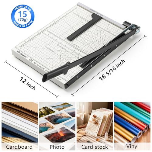 Image of 15 inch Guillotine Paper Cutter: Worklion Precision Paper Trimmer with Safety Lock,15 Sheet Capacity, Thickened Metal Based Cutting Board for Crafting Cardstock Photos Laminatedsheets in Class /Office