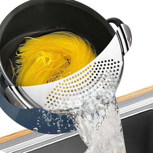 2 pezzi Scolapasta Colino per Pentola in Acciaio Inox, Colino a Forma di Mezzaluna, Scolapasta da Pentola per Verdure, Pasta, Pentole e Tegami, Setaccio