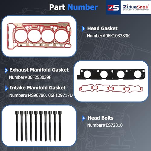 Image of EA888 Gen3 Head Gasket Set w /Head Bolt Fit for Audi A1 A3 A4 A5 A6 A7 Q5 TT Volkswagen VW Beetle Golf Jetta Passat olo GTI 1.8L 2.0L TFSI TSI CJSA CJSB CNSB NCB CNCD CNCE OE#06K103383K 036109675A
