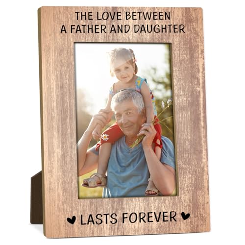 RWSEFK The Love Between A Father and Daughter Picture Frame, 4x6 Wood Photo Frame Gifts for Father, Picture Photo Frames for Desk Decor, Dad Day Gifts Idea -28