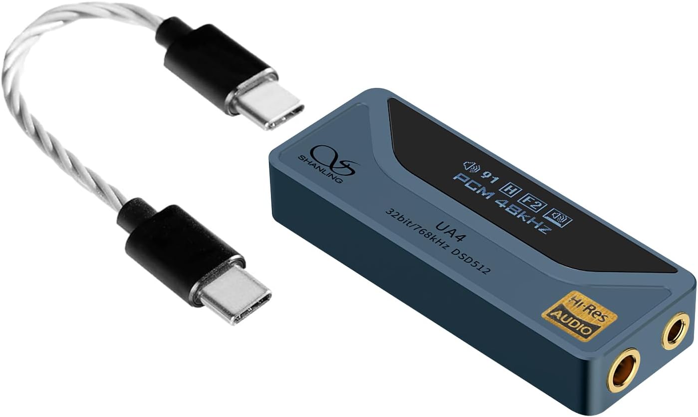 SHANLING UA4 Headphone Amplifier,Portable USB DAC AMP,Support MQA 16X,768kHz DSD512,High Driving Power for Android/iOS/Mac/Windows,dongle Volume Control,3.5/4.4mm up to 237mW@32Ω Output (Blue) SHANLING UA4 Headphone Amplifier,Portable USB DAC AMP,Support MQA 16X,768kHz DSD512,High Driving Power for Android/iOS/Mac/Windows,dongle Volume Control,3.5/4.4mm up to 237mW@32Ω Output (Blue)