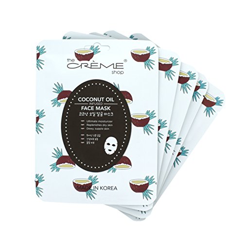 The Crème Shop Korean Skincare Beauty Full Facial Advanced Sheet Daily Natural Essence easy-to-use Soothing - Coconut Oil Face Mask 5 Piece Set