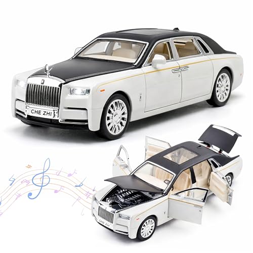 Image of Toyshine 1:35 Scale Rolls Royce Phantom Die Cast Car Model | Luxury Alloy Pull Back Toy Car with Lights & Sound | Openable Doors | Collectible Model Toy for Kids & Collectors, White