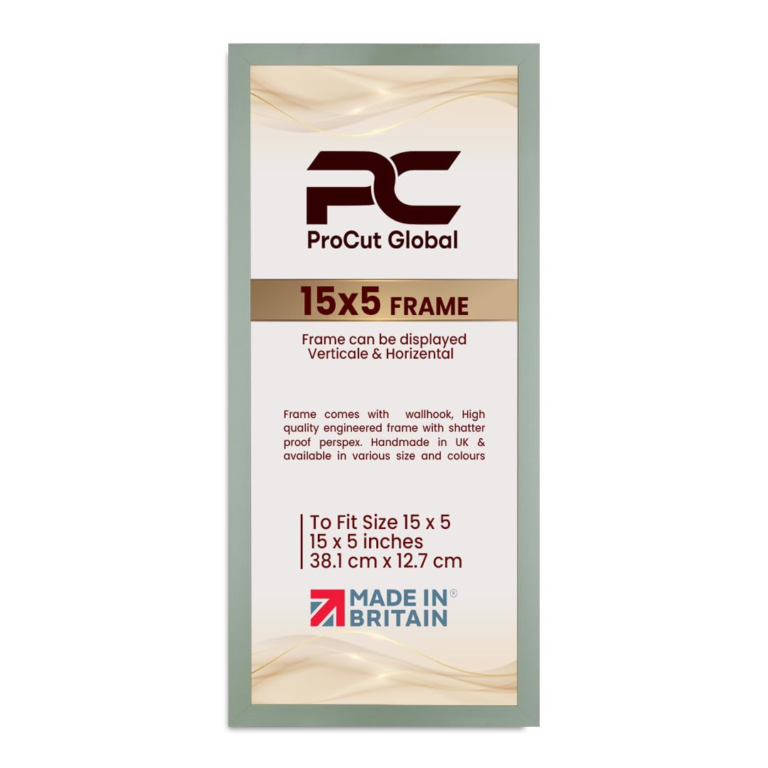 Procut Global 15X5 Green Picture Frames - Modern Wooden Photo Frame with Shatterproof Perspex for Wall or Tabletop - Perfect for Posters, Certificates, Prints - Sizes & Colors Available