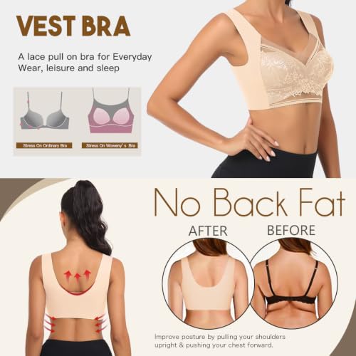 Image of WOWENY Seamless Lace Bras for Women Wirefree Comfortable Mesh Padded Soft Back Smoothing Bra