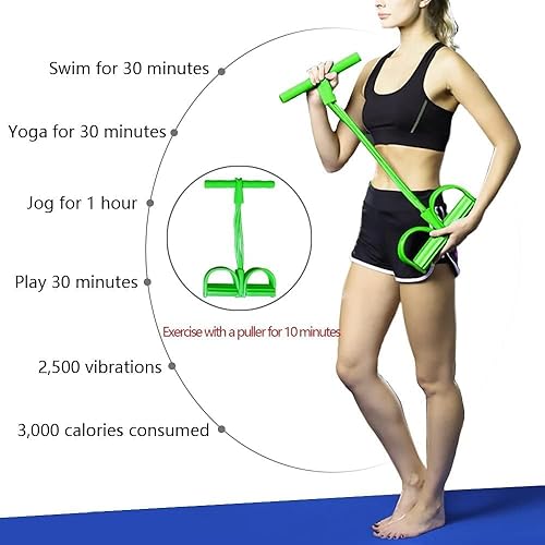 KEVENZ Pedal Resistance Band, 4-Tube Natural Latex Yoga Pedal Puller Resistance Band Comes with Elastic Pull Rope, Fitness Equipment for Abdomen,