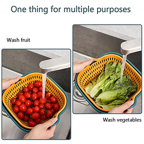 Yusailu Vegetable Washing Baskets In The Kitchen Fruit Baskets Multi-Layer Stackable Vegetable Sinks, Strainer And Washing Fruits And Vegetables Kitchen Colander Set (Blue Yellow) #TOP6