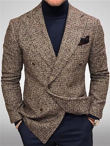Thatrich Mens Blazer Vintage Herringbone Tweed Blazer Casual Business Jacket Two Button Cardigan Formal Jackets for Work Coat2