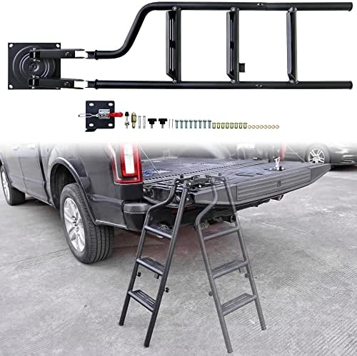 POKIAUTO Universal Foldable and 360° Rotatable Tailgate Ladder for Pickup Truck, Quick Use, Heavy Duty 45" Folding Tailgate Step Ladder with Lock Device Fit for Pickup Truck Accessories