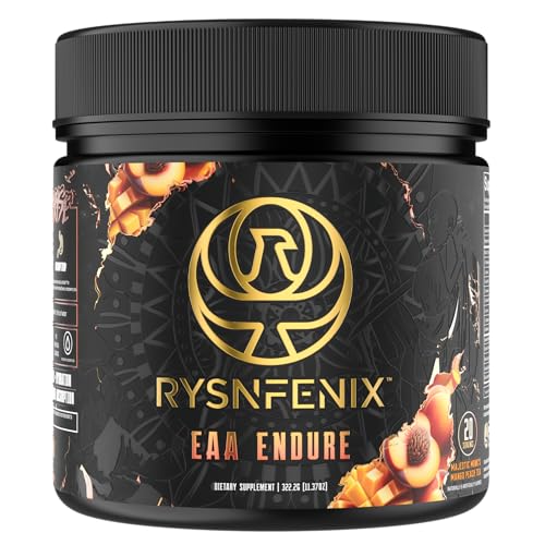 RysnFenix EAA Endure - 11g EAA + BCAA with Astragin & Black Pepper Extract for Enhanced Amino Acid Absorption & Aquamin Electrolytes for Hydration | 25 Servings (Sparkling White Peach)