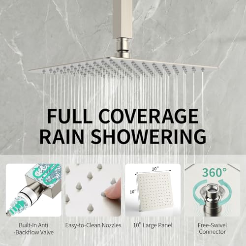 Image of SR SUN RISE 10 Inch Ceiling Mount Rain Shower System,Brushed Nickel