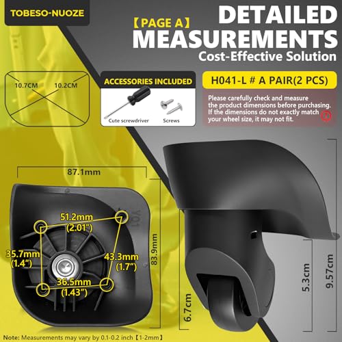Kofferrollen Ersatzrollen Ersatzräder für Koffer Reparatur 360°Drehbare Koffer Ersatzrollen mit 4 Befestigungslöchern Luggage Wheels for Suitcase (H041-L-2)