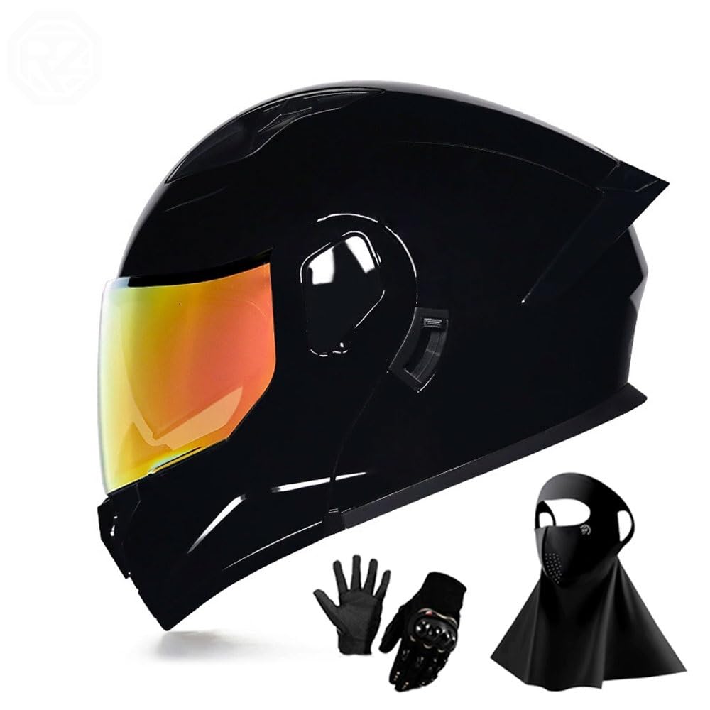 Ragopilen P22 Helmet, Full Face Motorcycle Helmet Approved 2 Visors Black Night Vision Adult Kids M-2Xl 3Pcs(,2Xl(61-62Cm))