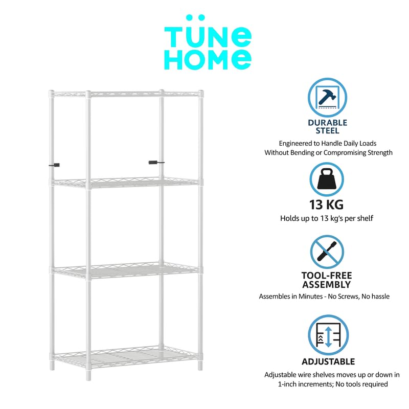 Image of 4-Shelves Heavy Duty Steel Storage Rack | Multipurpose Shelving Unit for Kitchen, Home & Utility