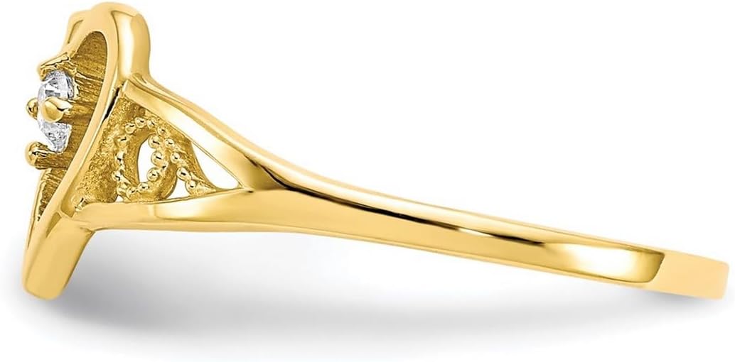 JewelryWeb 10k Solid Yellow Gold Textured Polished Love Heart Cubic Zirconia Ring Size 6 Statement Ring for Women - Image 4