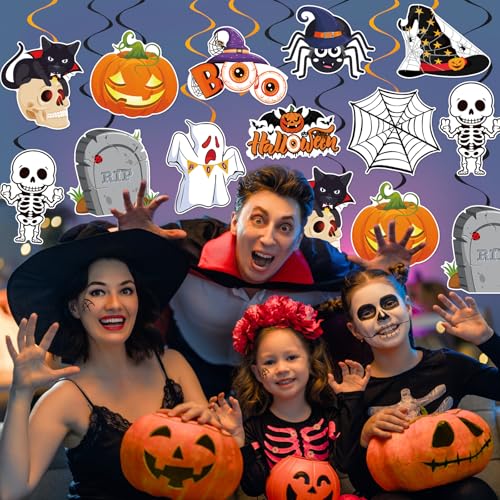 Image of 40Pcs Halloween Hanging Swirl Decorations, Halloween Hanging Streamers Ceiling Decor with Pumpkin Spider Ghost for Home Office School Trick or Treat Party Decor Supplies