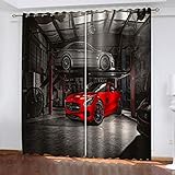 KGSK Rideaux Salon Moderne Lot De 2 Pas Cher, Occultant A Oeillets avec Motif 3D Modèle De Voiture Rouge Isolant Thermique Anti Froid pour Rideaux 200x200 Cm Rideau Occultant Chambre Adulte
