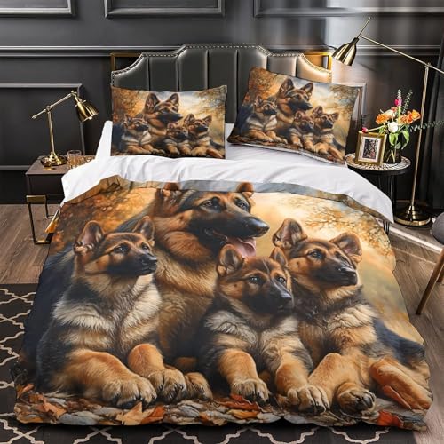 Housse de couette 135x200 berger allemand imprimé 3D microfibre lit single - 2