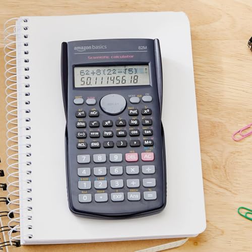 Image of Amazon Basics AB-82MS 240 Functions and 2-Line Display Scientific Calculator | 240 Function Scientific Calculator | 2-Line Large Display, Blue