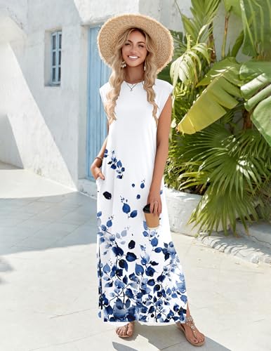Image of Zeagoo Summer Dresses for Women 2026 Long Maxi Sundresses Loose Split Wrinkle-Free Beach Travel Vacation Clothes