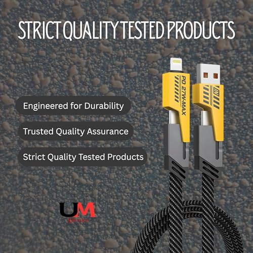 Image of Umake 65W 4-in-1 Fast Charging Cable with USB-A & Type-C Input, Type-C /Lightning /Micro USB Output, Compatible with iPhone, Samsung Galaxy, OnePlus & Android Devices