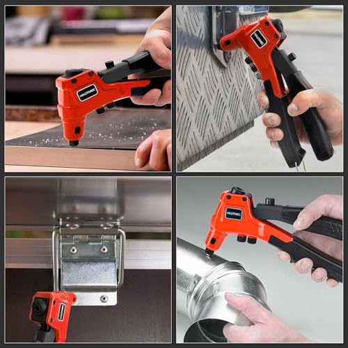 HAUTMEC Pop Rivet Gun with 4 Tool-Free Interchangeable Rivet Heads and Portable Wrench, Heavy Duty Durable Hand Riveter for Metal, HT0087-HR - Thumbnail 7