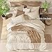 CASAAGUSTO Queen Comforter Set, 7 Pieces Beige Seersucker Bed in a Bag Queen Size Soft All Seasons, Bedding Sets with Comforter, Flat Sheet, Fitted Sheet, 2 Pillow Shams, 2 Pillowcases