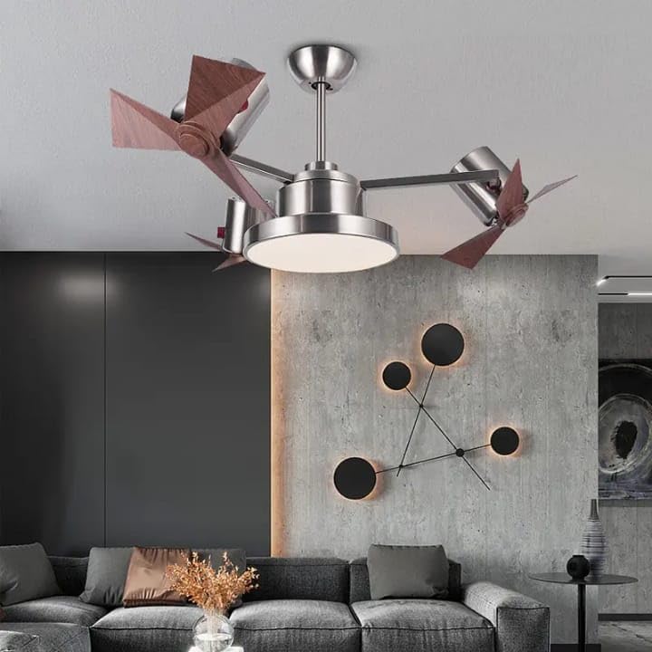 Image of Glowave Modern Antique Brass Finish Multi Head Wooden Texture 3 Blade Ceiling Fan with LED Light & Remote Control Fan for Kitchen, Cafes, Hotels, Dining, Bar - Tricolor (FI-7820 /NI)