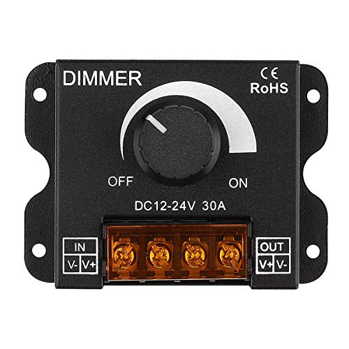 KEYGMA LED Strip Light Dimmer DC 12-24V 30A PWM Knob Dimmer for Single Color LED Strip Lights Wall Mounted Black (1 Pack)
