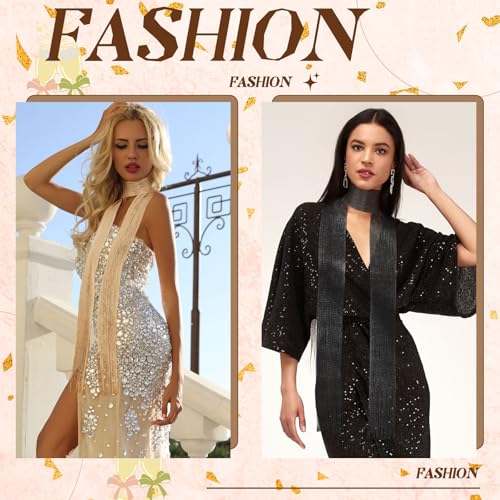 4 Pcs Glitter Sequin Tie Scarf Long Thin Skinny Scarf Women Lightweight Sparkling Metallic Shawls Necker for Evening Party Wedding Daily Wear, Sliver, Gold, Black and Beige4