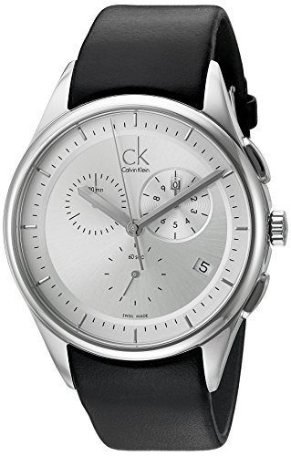 Image of Calvin Klein Men's 'Basic' Swiss Quartz Stainless Steel and Leather Automatic Watch, Color:Black (Model: K2A27138)