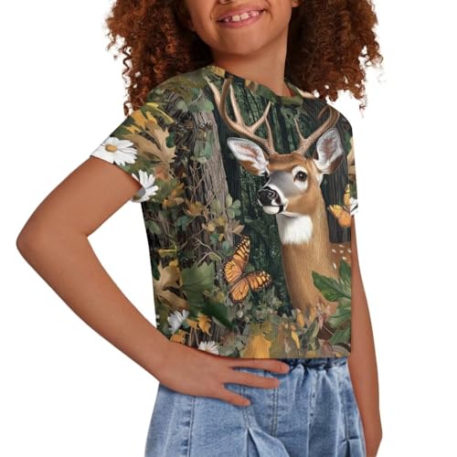 Image of Girls Summer Crop Top Outfits Short Sleeve T Shirts Kids Cute Clothes Tees Blouse