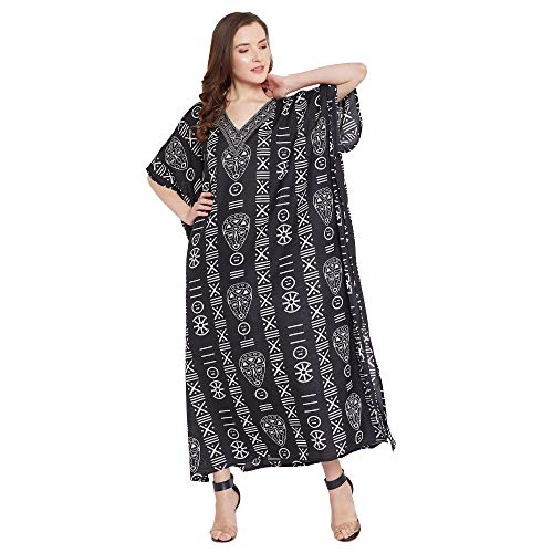 Image of Oussum Women Plus Size Kaftan Kimono Loose Maxi summer dresses for women Beach 3 /4 Sleeve Casual lounge dress Boho