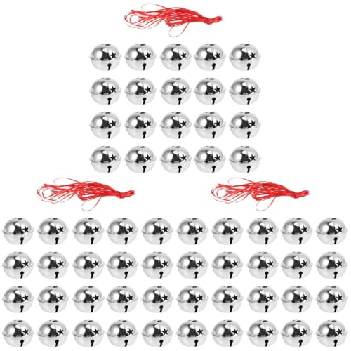 60 Pcs 4cm Jingle Bells for Crafts and 3 Pcs 10m Red Ribbon