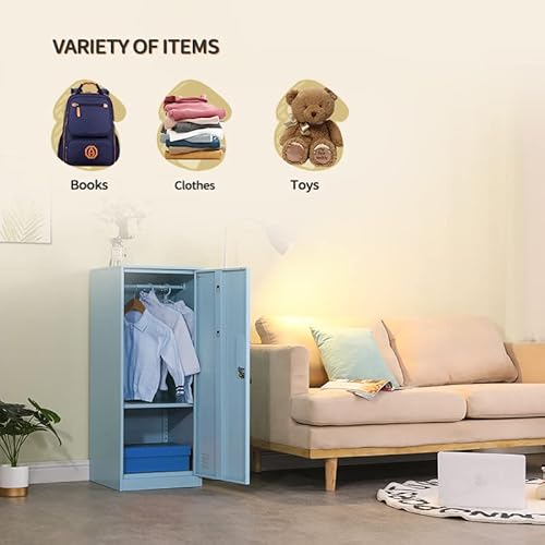 Daytoys 1 Door Metal Vertical Storage Locker For Kids Bedroom, Children Room, School, Office, Home,Stackable Steel Storage Cabinet For Toys, Clothes & Sports Equipment,Anti-Falling Device. (1D, Blue) #TOP3