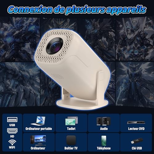 V5 Mini Projecteur Video Android 14 Videoprojecteur,WiFi 6 + BT 5.2,Retroprojecteur 1280 * 720P pour TV Stick/Téléphone/Équipement Audio,Rotation à 180°,Home Cinéma Video Projector – Image 4