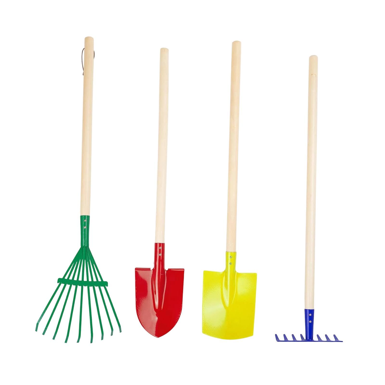4 Piezas Rastrillo para Niños Kit de Herramientas de Jardinería Infantil Rastrillo Hoja Mango Largo Acero Carbono Ligero Adaptado para Juegos