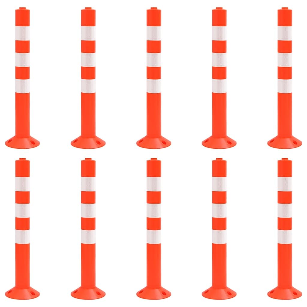 Set di 10 pali di barriera, 75 cm, in polietilene, rosso/argento