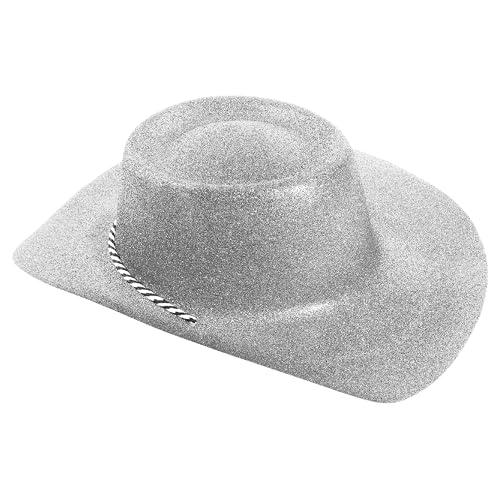 Silver Glitter Cowgirl Hats - Pack of 1 - Fancy Dress Accessory Perfect For Hen Party Cowboy Costumes Stage Show Dance Shows