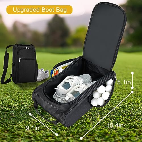 Tragbare schuhtasche Golf mit Schultergurten, Premium Fußball Schuhbeutel Soccer Shoe Bag mit 3 Reißverschluss-Taschen Geeignet für Herren, Damen, Jungen, Mädchen, Sport (Schwarz)