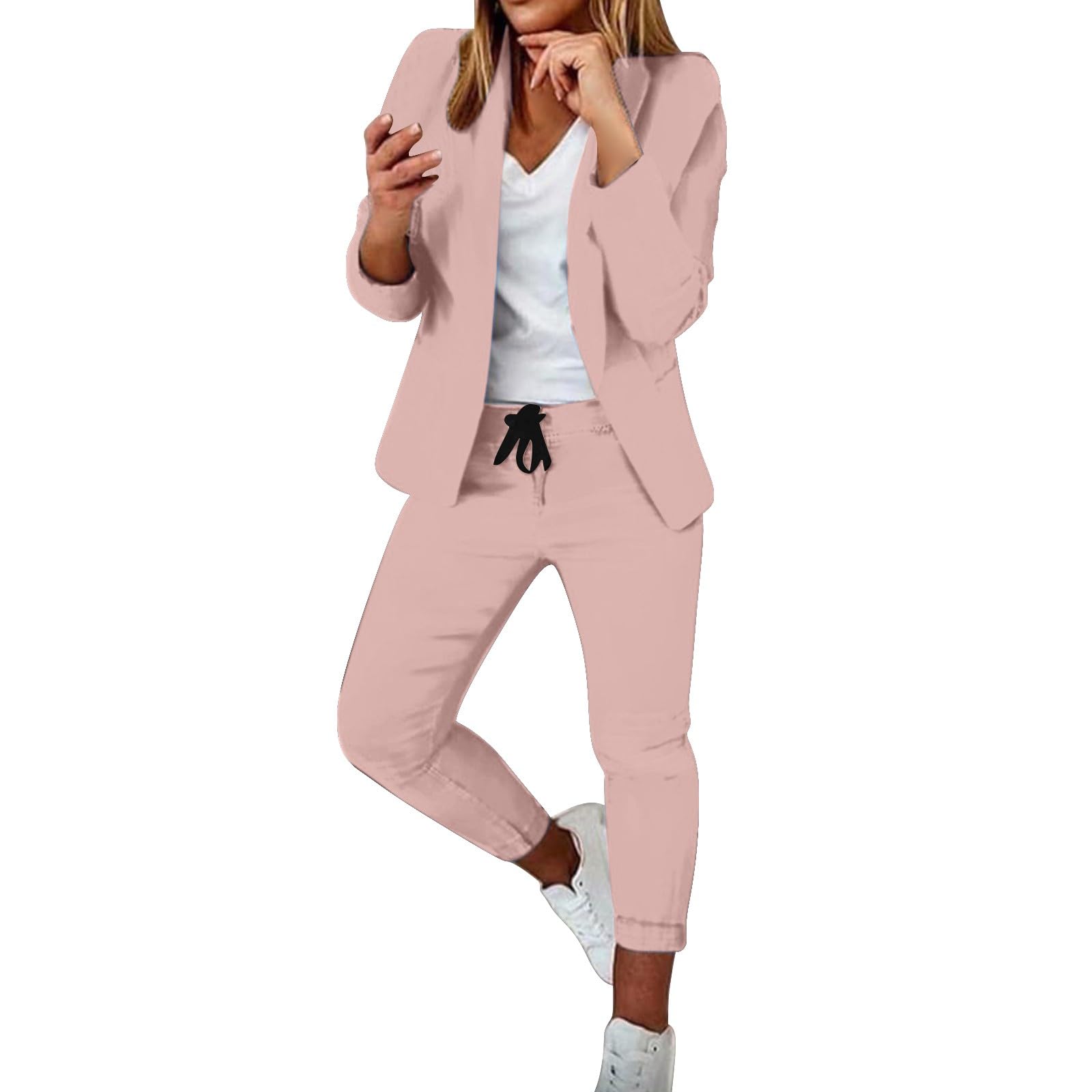 Costume pour femme Curvy 2 pièces élégant complet pour femme à manches longues bureau Blazer léger avec pantalon et blazer de cérémonie avec pantalon et jupe