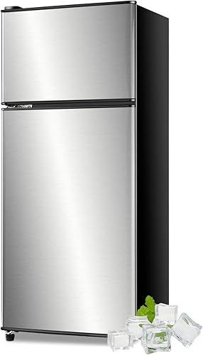 KRIB BLING Refrigerador de 3.5 pies cúbicos con congelador de 2 puertas de ahorro de energía, refrigerador compacto con control de termostato