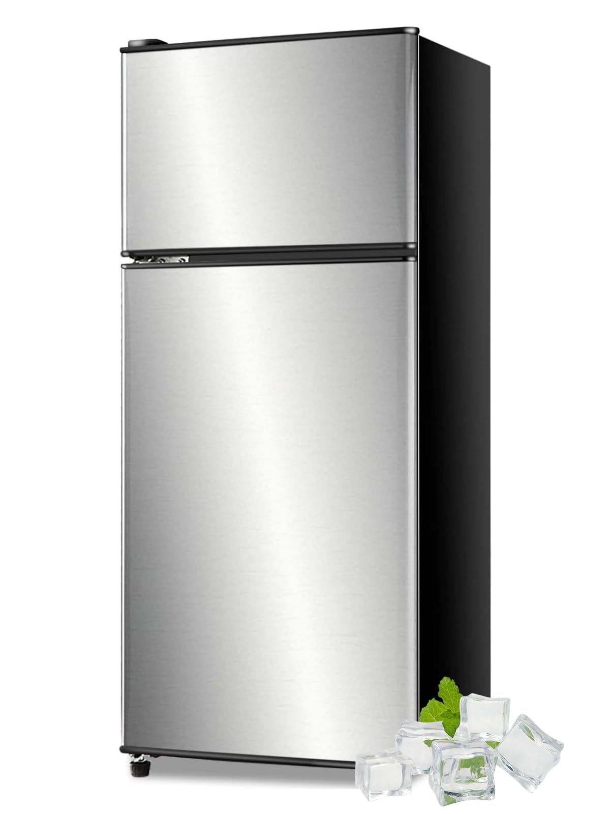 3.5 Cu.Ft Refrigerator 2 Door 7 Level Adjustable Thermostat Control Top-Freezer Refrigerator Lock Fresh Energy Saving Wood (KB03-FLS-80-WOOD)